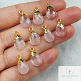 Rose Quartz Pear Shape Pendant Connectors, Faceted Rose Quartz Electroplated Charm, Gemstone Pendant Connector, Gold Plated Connector, Gift